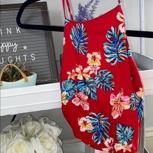 Hawaiian leaf red tank with open back